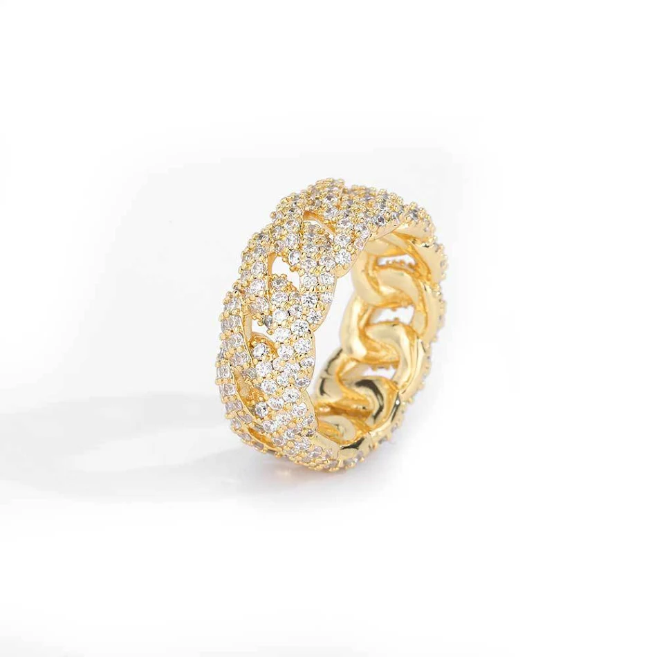 Bague cubaine 10mm zircon pour homme, accessoire hip hop. Affirmez votre style urbain avec cette bague tendance et sophistiquée.
