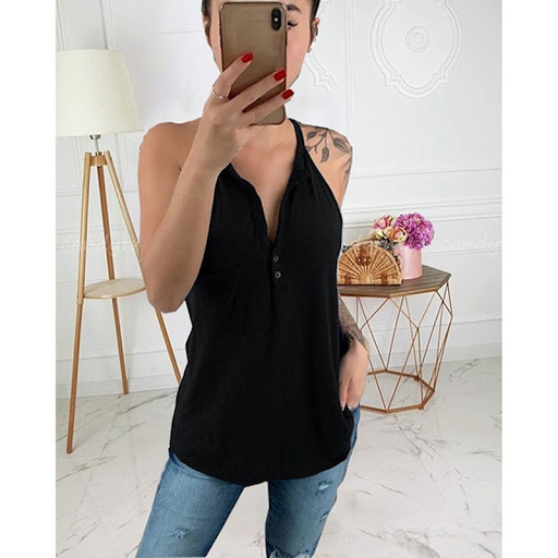 Title 4, Sexy Slim V-neck Button Sling Solid Color Camis...