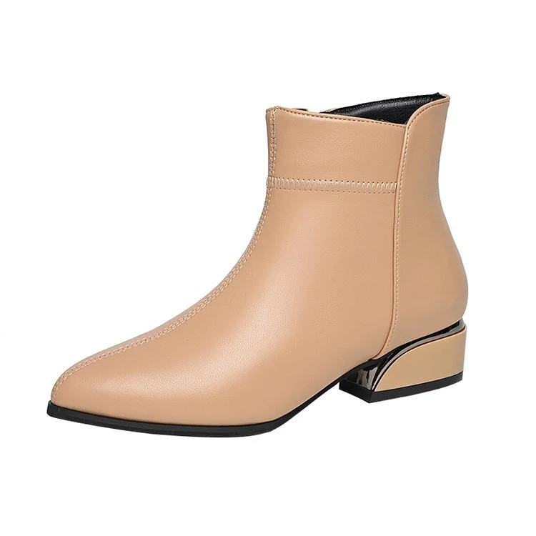 Damen Stiefeletten mit dickem Absatz in großer Größe, spitzer Zehenpartie und seitlichem Reißverschluss für Komfort.