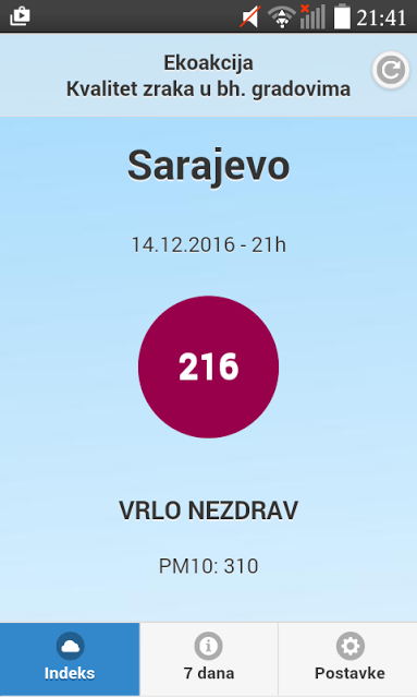 Android application Kvalitet zraka u BiH screenshort