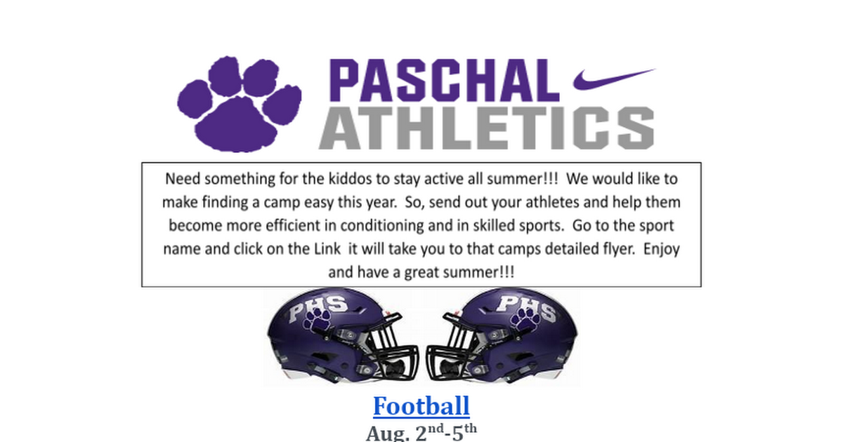 Paschal Summer Camp's of 2021