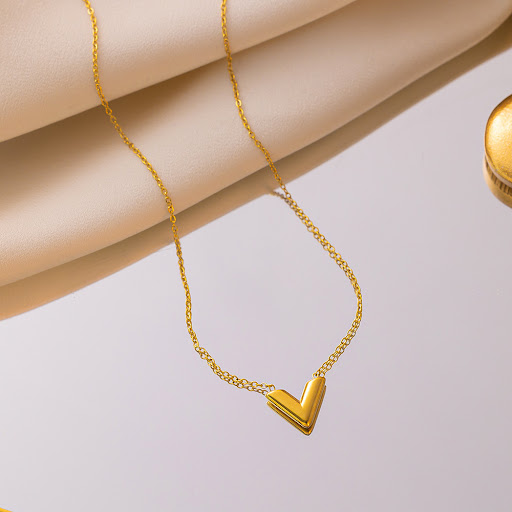 Title 6, Titanium Steel No Fading Simple Gold Necklace, ...