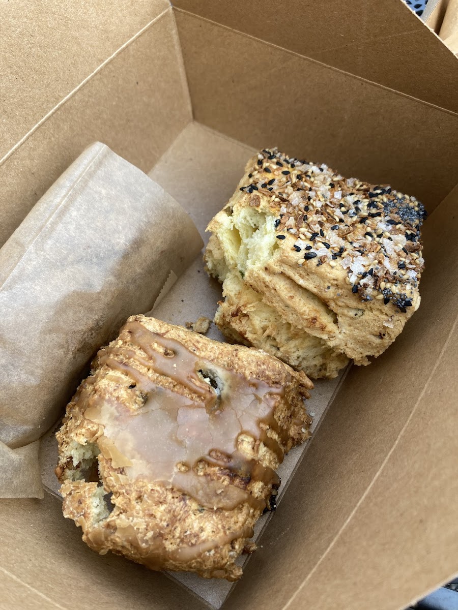 Everything chive scone and fig feta walnut scone