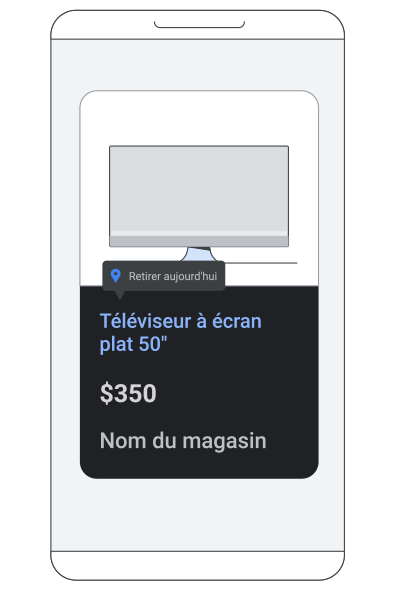 Animation d'une annonce produit en magasin montrant un produit qu'il est possible de retirer en magasin