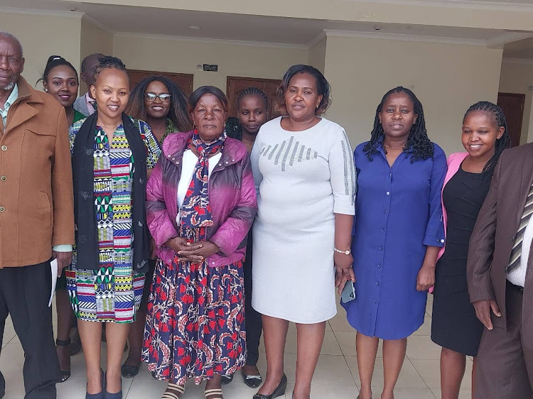 Cespad Kenya executive director Asha Shaban (2L) with some of the stakeholders after a meeting at Semara hotel in Machakos county on Tuesday, November 22, 2022.
