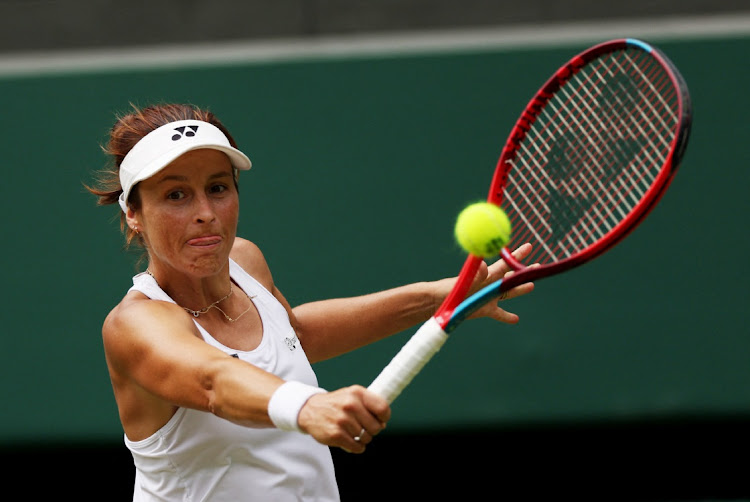 Germany's Tatjana Maria in action during her quarterfinal match against Germany's Jule Niemeier at the Wimbledon Championships in London, on July 5, 2022