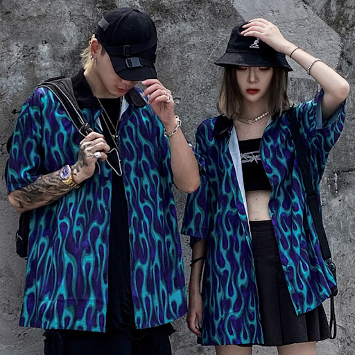 Title 1, Flame Full Print Lapel Short Sleeve Shirt