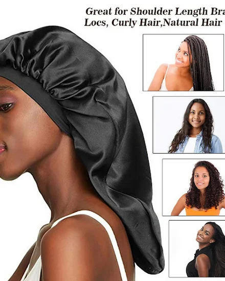 Long Satin Bonnet Sleep Cap Extra Large Silk Sleeping Hij... - 0