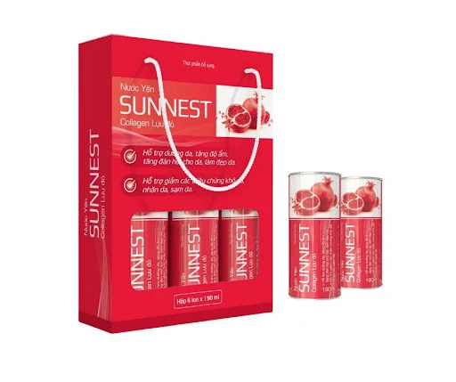 Nước yến Sunnest Collagen lựu đỏ Hộp 6 lon x190ml