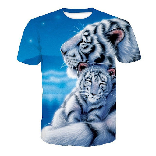 Title 1, New White Tiger Digital Printing Short-sleeved ...