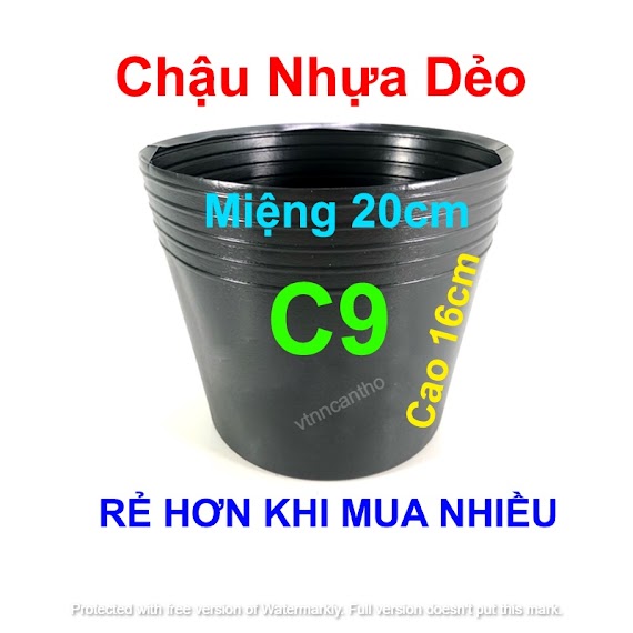 Chậu Nhựa C9 Đen Trồng Cây, Trồng Rau, Chậu Trồng Hoa Vạn Thọ Tết (20X16Cm)