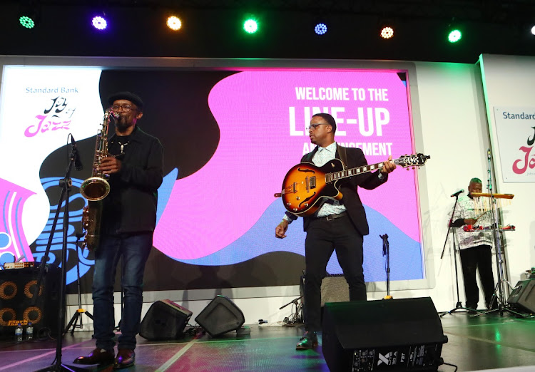 McCoy Mrubatha and Billy Monama perform during the announcement of the Standard Bank Joy of Jazz artist line up held at Hill on Empire Picture: Masi Losi