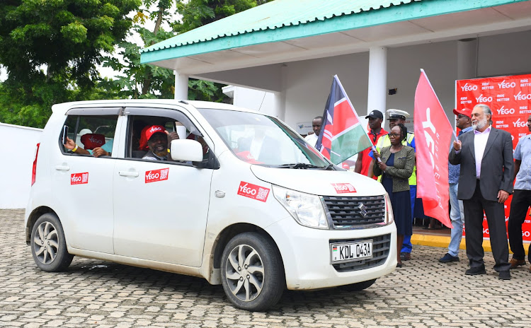 A taxi driver inside the newly launched Yego taxi rides in Mombasa during the launching event in Mombasa