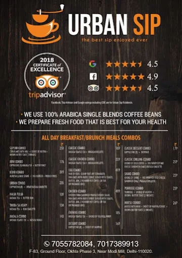 Urban Sip Cafe menu 