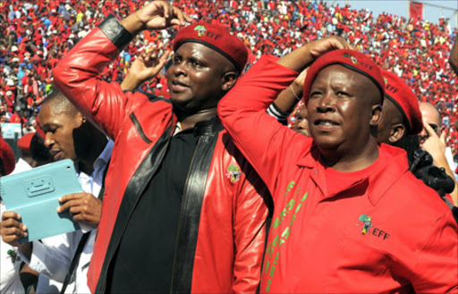 Floyd Shivambu and Julius Malema in a sea of supporters at an EFF rally.