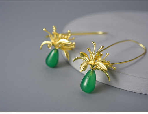 Title 9, Bianhua Sterling Silver S925 Half Hole Green Ch...