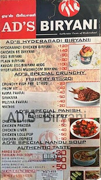 AD's Restaurant menu 