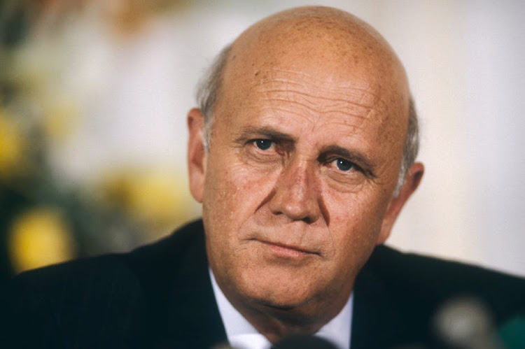 Former president FW De Klerk died last Thursday at the age of 85. File photo.