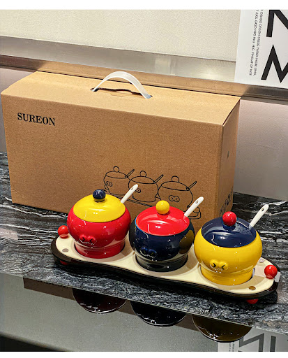 Title 4, Ceramic Household Cute Seasoning Jar With Lid, ...