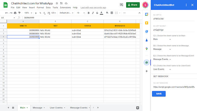 WhatsApp for Google Sheets™ - ChatArchitect.com screenshot 1