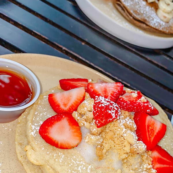 Coconut pancakes with maple date syrup! Amazing!