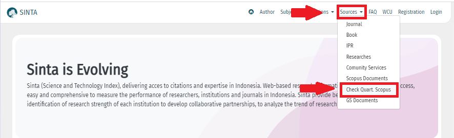 Klik menu “Source” kemudian pilih “Check Quart. Scopus”. 