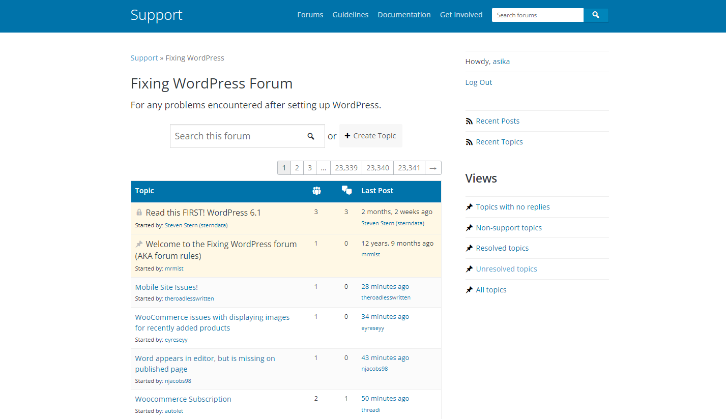 WordPress support forum