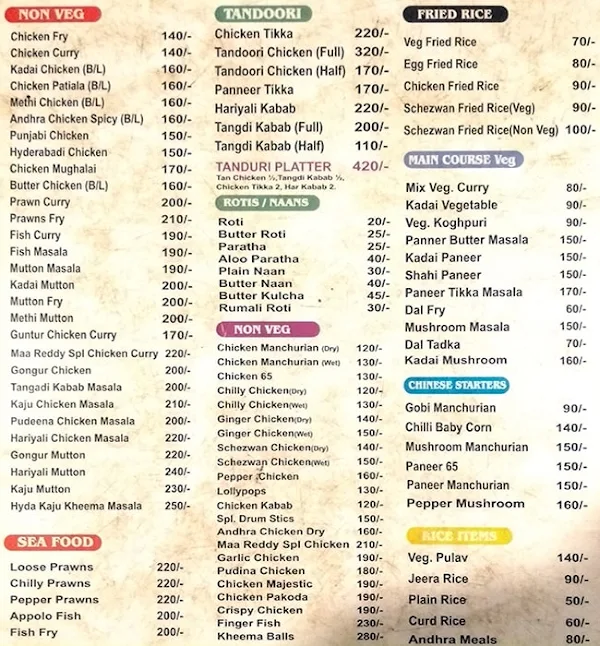 Maa Reddy's Hyderabadi Biryani House, Vidhya Nagar menu 