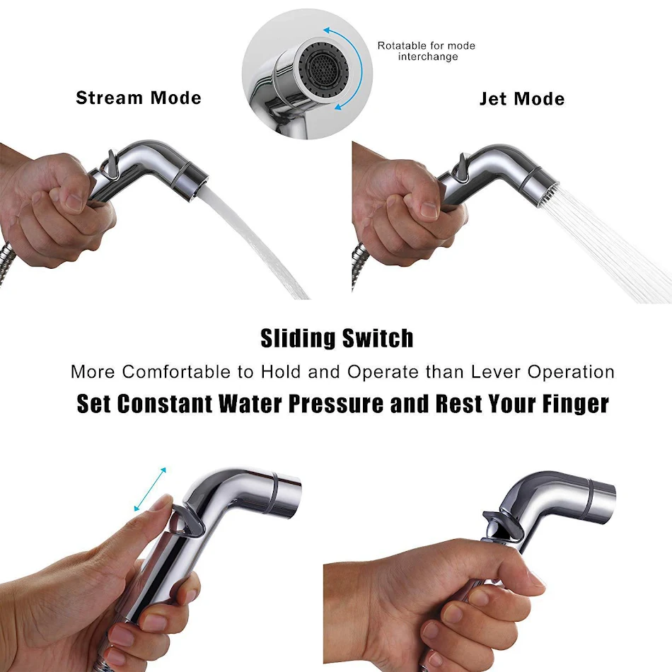 Set Igienico WC in Acciaio Inox con Pulsante Stop Acqua e Pistola Spruzzatore a Doppia Funzione per la pulizia quotidiana.