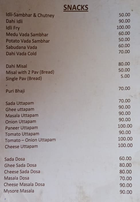 Hotel Shridevi menu 