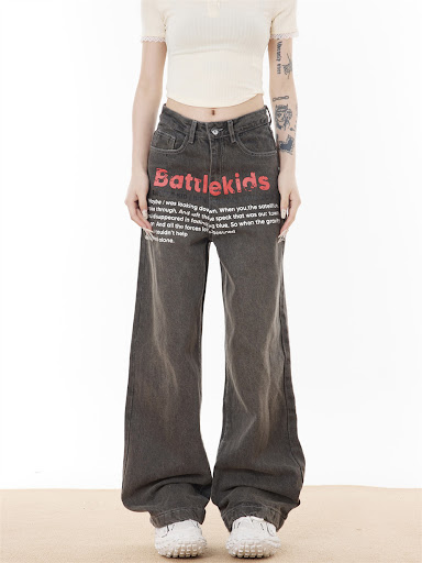 Title 28, European and American Letter Print Loose Denim ...