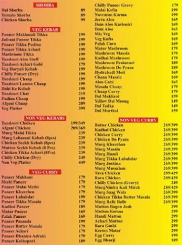 Punjabi Bhojan menu 