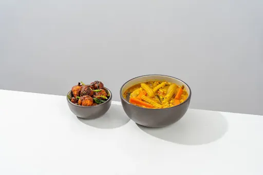 Sambar Annam With Kodi Pakodi ( Sambar Rice Bowl With Chicken Pakodi)