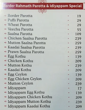 Courtallam Border Rahmath Kadai menu 