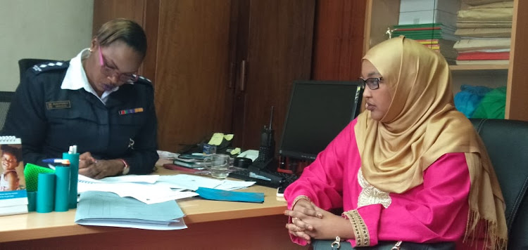 Wajir Woman Rep Fatuma Gedi recording a statement after an assault by Wajir East MP Rashid Amin.