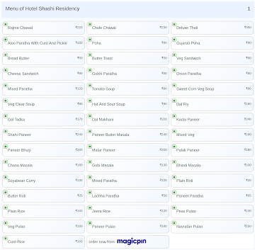 Hotel Shashi Residency menu 