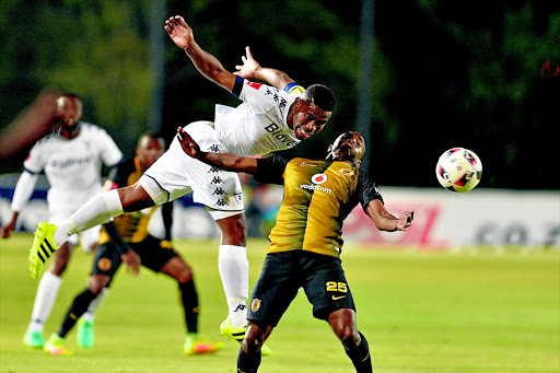 Wits' Thulani Hlatshwayo wins one of the many aerial battles that gave little room for Bernard Parker and his Chiefs teammates in their Absa Premiership game last night. Photo: Lefty Shivambu/Gallo Images