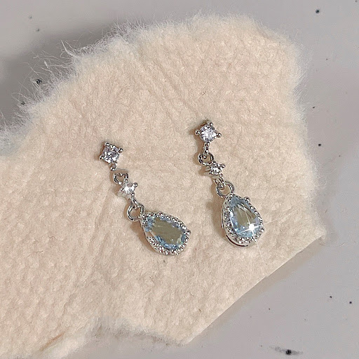 Title 2, Micro Inlaid Zircon Silver Needle Light Blue Te...