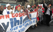 ON SONG: First Lady MaNtulu Zuma, Deborah Frasier, Solly Mahlangu and Zanele Mbokazi were among the  marchers in Durban CBD against senior citizen's rape and other forms of abuse.  Photo: THEMBINKOSI DWAYISA