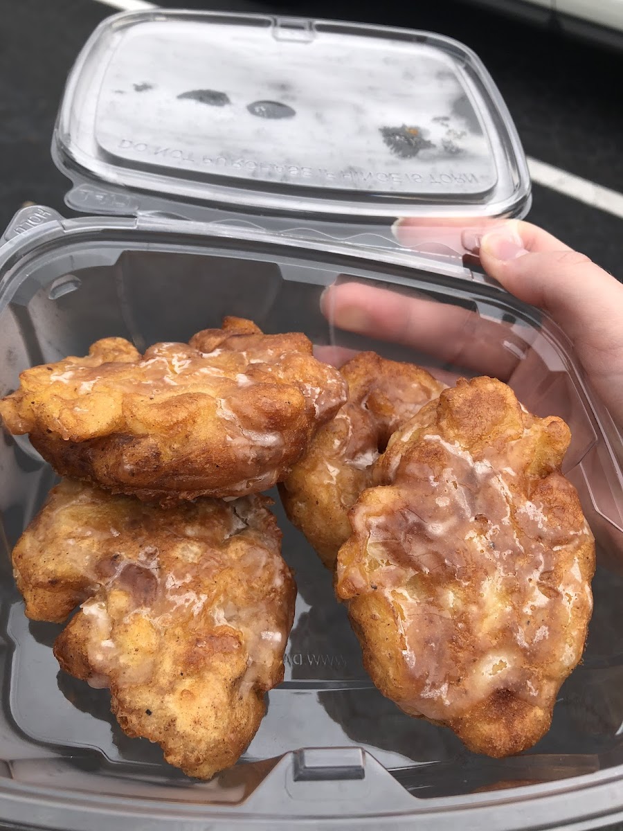 Apple fritters straight from fryer (gluten, dairy, and egg free)