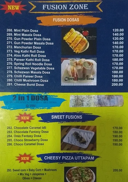 Madras Cafeteria menu 