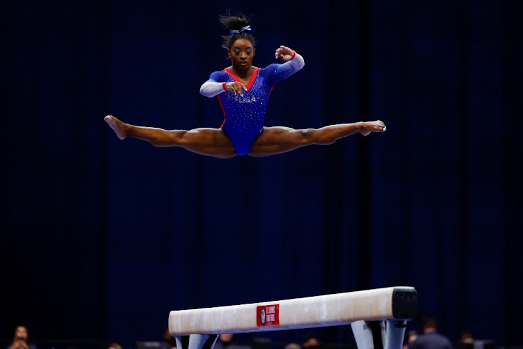 Simone Biles competes on the balance beam at the U.S. Women's Olympic Gymnastics trials in St Louis , Missouri, U.S on June 25, 2021.