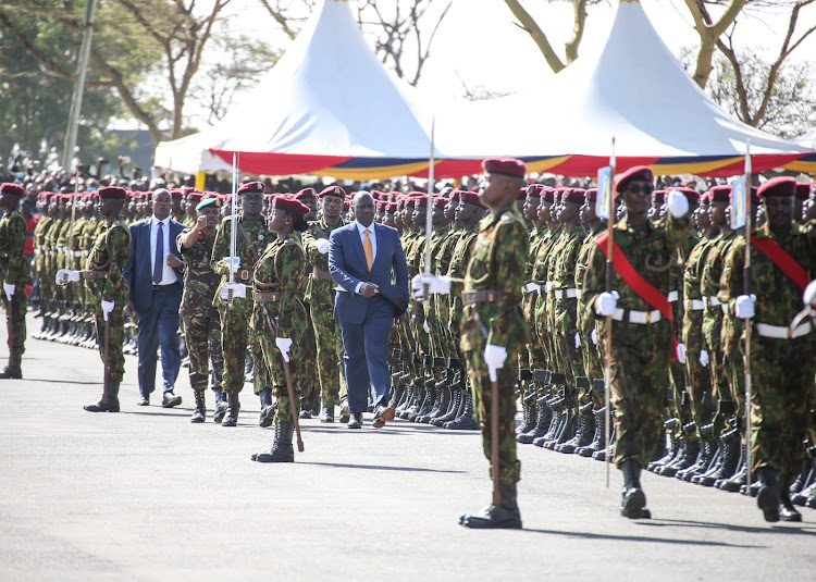 President William Ruto during the passing out parade of GSU recruits in Embakasi on January 12.