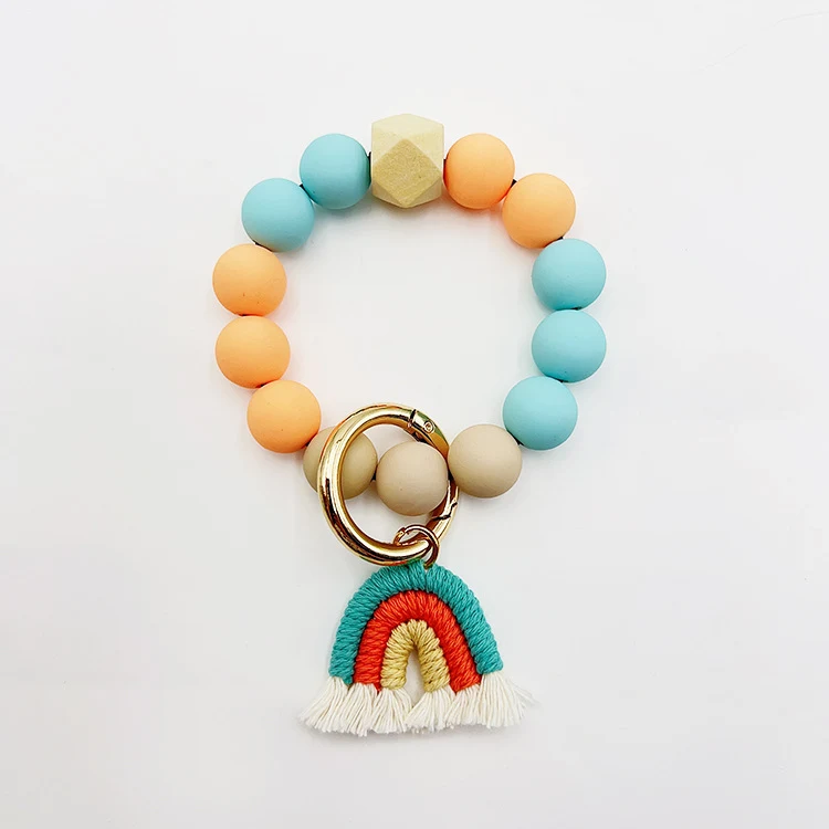 Title 8, Pulseira/Chaveiro com contas redondas de borrac...