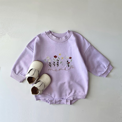 Title 3, Harajuku Floral Plant Embroidery Long Sleeve Ro...