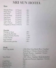 Sri Sun Hotel menu 1