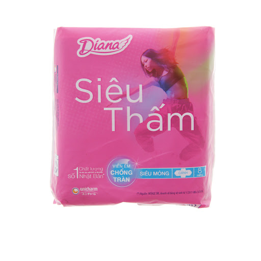 Băng vệ sinh Diana siêu thấm siêu mỏng cánh 8 miếng