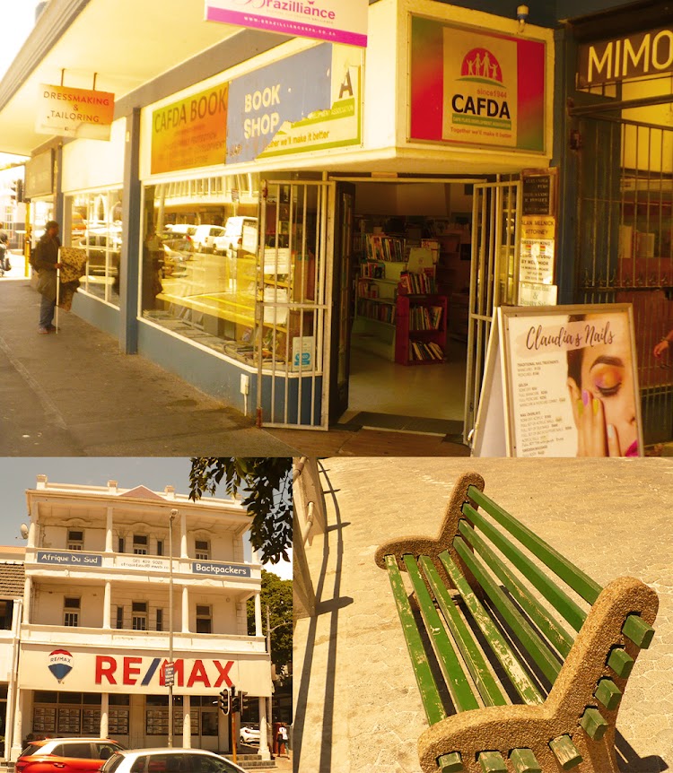 Clockwise from top: The Cafda bookstore has to move after decades to make way for a new building. Under apartheid, domestic helpers, garden workers and black people were not allowed to use benches on the promenade. One of Sea Point's oldest buildings stands empty and will probably be ‘developed’, with only the facade remaining.