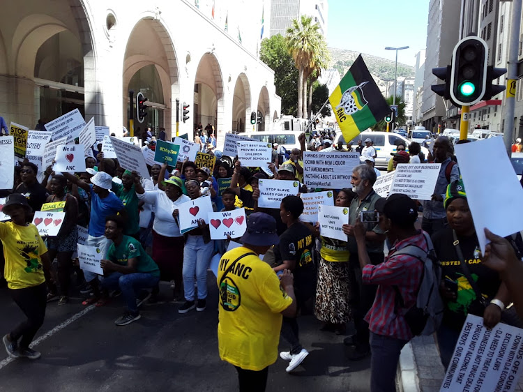 ANC protesters came from as far away as George to demonstrate outside the provincial legislature during premier Helen Zille's last state of the province address in Cape Town on Friday February 15 2019.