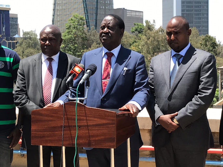 ODM leader Raila Odinga with Jubilee nominated MP Maina Kamanda at Capitol Hill, Nairobi on Thursday, September 19, 2019.